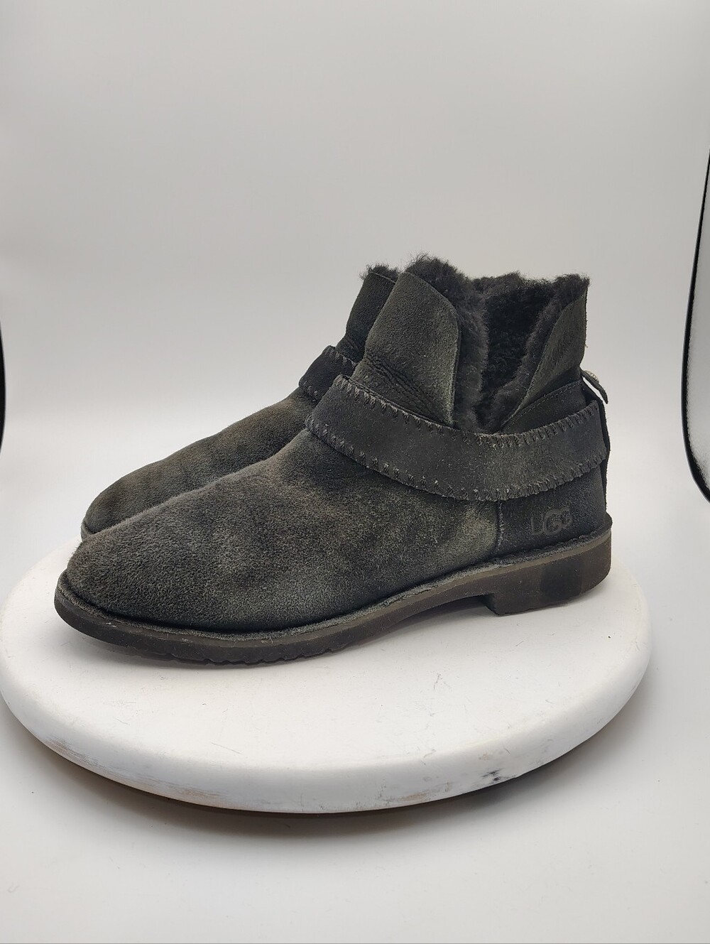 UGG Woman's Black Suede Shearling Ankle Boots Size 10